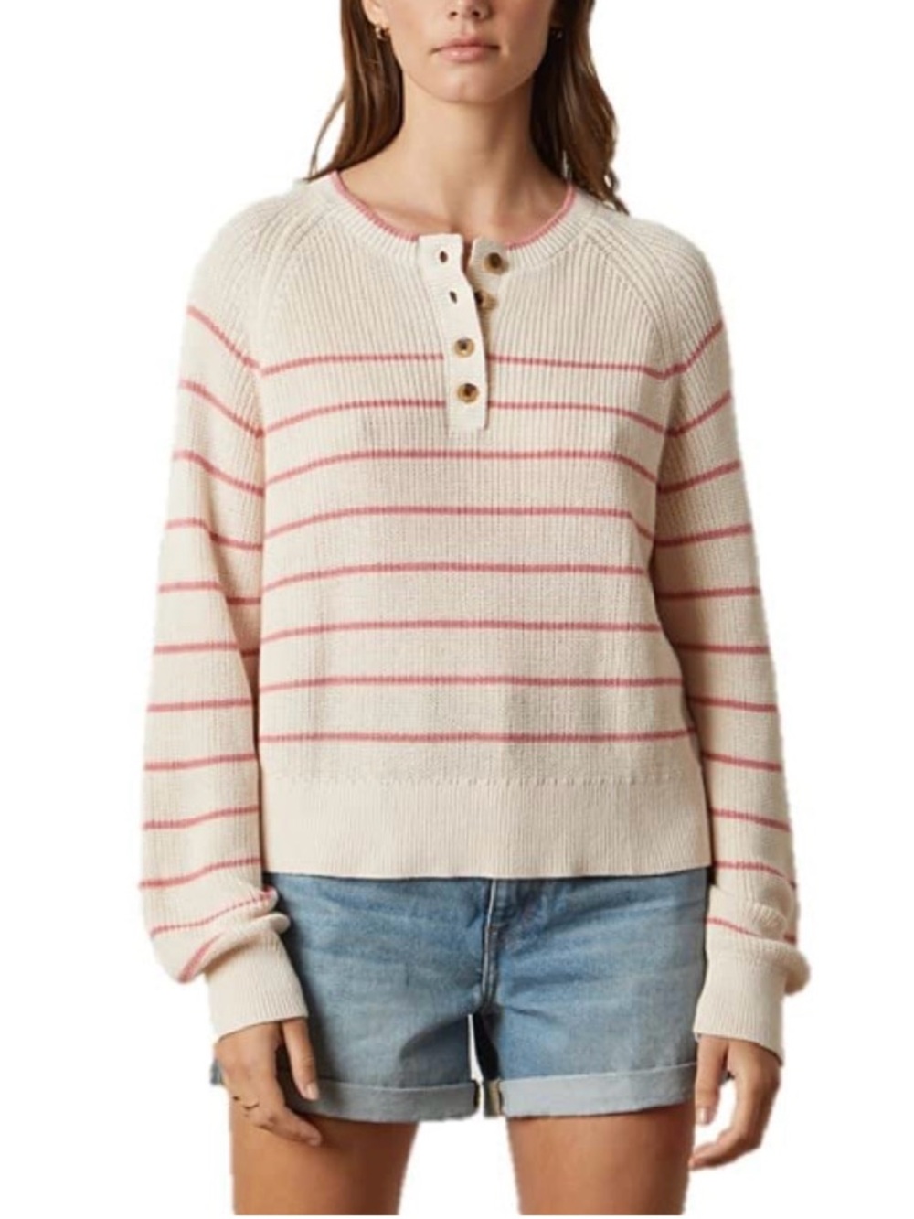 Velvet by Graham & Spencer Cream Sweater with Pink Stripes